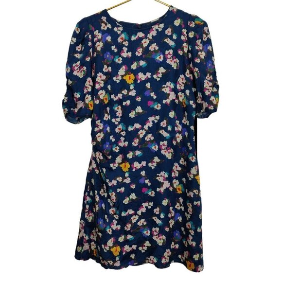 Tanya Taylor Liz Silk Floral Dress Size 10 Puff Sleeves Lined Ruched Multicolor - Picture 2 of 10
